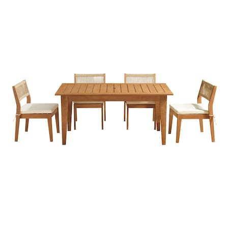 Alaterre Furniture Barton 5-Piece Patio Dining Set, Weather-Resistant Outdoor Dining Table, 4 Stackable Patio Chairs 80-OUTD-WD-DIN-SET1