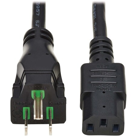 Eaton Tripp Lite Series Safe-IT Antibacterial Hospital-Grade Power Cord, 5-15P to C13 - Green Dot, P006AB-C08-HG