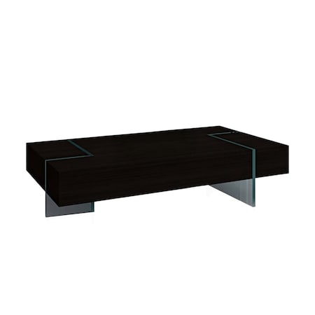 Homeroots 53" Black And Clear Wood And Glass Sled Coffee Table 554285