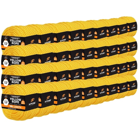 Xpose Safety 1/4in x 100 ft Twisted Polypropylene Rope, Yellow, 36PK YPR14-100-36-X