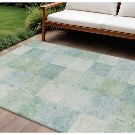 Homeroots 9' X 12' Blue Geometric Washable Indoor Outdoor Area Rug 608167