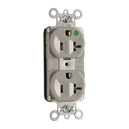 Pass & Seymour Straight Blade Receptacle, 5-20R, 20 A, 125V AC, 2 Pole, 3 Wire, Recessed Mount, Grounded PT8300HGRY