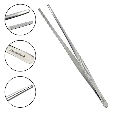 A2Z Scilab Culinary Tweezers, Blunt Serrated Jaws, 12 Inch Straight, Stainless Steel Tongs A2Z-ZR1036