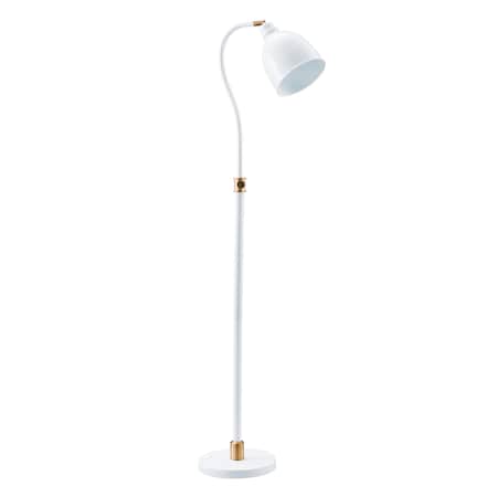 Homeroots 68" Brass Adjustable Reading Floor Lamp With White Frosted Glass Dome Shade 523562