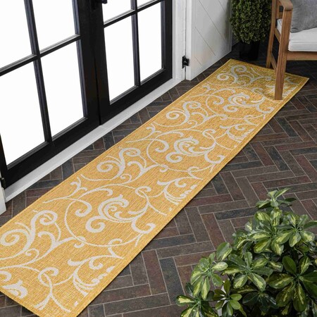 Jonathan Y Maribel Traditional Classic All-Over Scroll Yellow/Cream 2 ft. x 8 ft. Indoor/Outdoor Runner Rug TSN205C-28