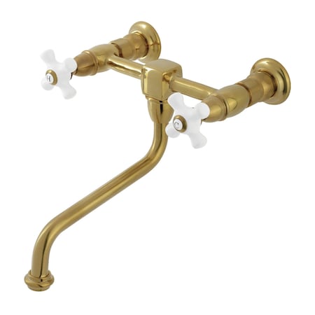 Kingston Brass Double-Handle Wall Mount Bathroom Faucet, Brushed Brass KS1217PX