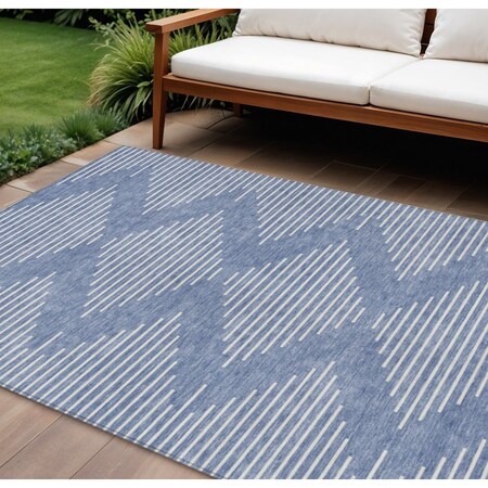 Homeroots 9' X 12' Denim Blue And Ivory Geometric Washable Indoor Outdoor Area Rug 598554
