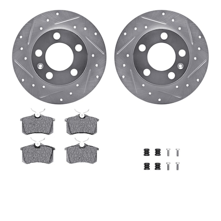 Dynamic Friction Co DFC Rotors-Drilled & Slotted-Silver w/ EURO 5000 Ceramic Brake Pads Incl Hdw 7612-74022