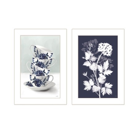 Homeroots Set Of Two Tea Towers with Flowers Blue White Framed Print Kitchen Wall Art, 2PK 408187