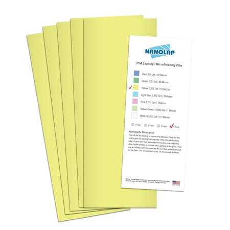 Nanolap PSA Lapping Film, 5 Pc 12 Micron (1,200 Grit), 4-0.25 in x 11 in Microfinishing Fine Sanding Paper 61579N