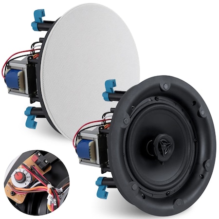 Pyle Pyle Ceiling & Wall Mount Speaker, 8 in 2-Way 70V Audio, Subwoofer with Dome Tweeter, 600W, Flush Mount PDIC8LT