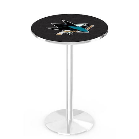 Holland Bar Stool Co 42" Chrome San Jose Sharks Pub Table, 36" dia. Top L214C4236SJShar