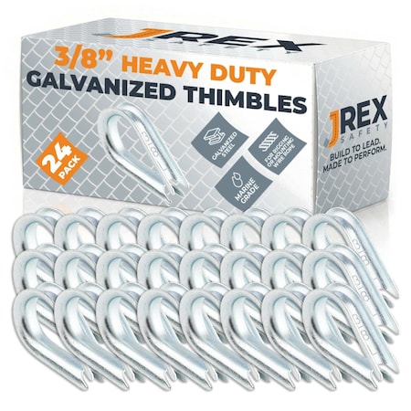Jrex Safety Galvanized Steel Thimbles for Wire Rope - 3/8", 24PK GCT38-JR-24PK