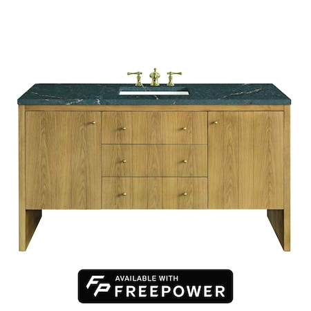 James Martin Vanities Hudson 60 in Single Vanity, Light Natural Oak w/3 CM Parisien Bleu Top w/FreePower Wireless Charger 435-V60S-LNO-FPBL