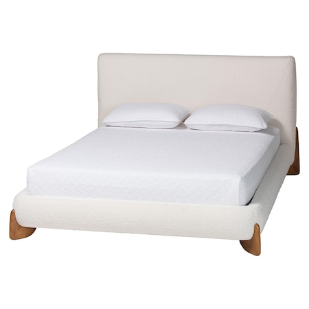 Baxton Studio Vinicio Mid-Century Modern Cream Boucle Queen Platform Bed 254-14000-ZORO