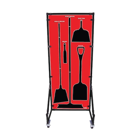 5S Supplies Housekeeping Shadow Board Broom Station V17, Red, BO + Stand, No Text HSB-V17-RED-BO-STAND- NO TEXT