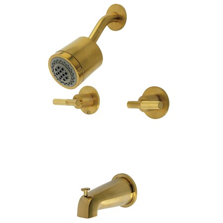 Kingston Brass Double-Handle Tub and Shower Faucet with Knurled Handle, Brushed Brass KBX8147KNL