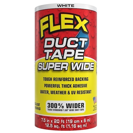 Flex Seal Super Wide Duct Tape, 20 ft L, 7-1/2 in W, White DTWHTR7520