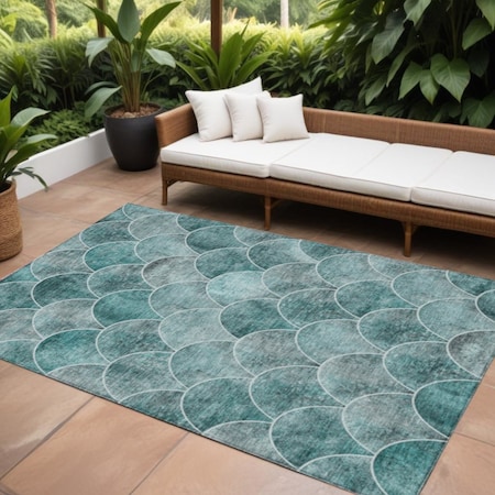 Homeroots 8' X 10' Teal Blue Aqua And Gray Abstract Washable Indoor Outdoor Area Rug 577694