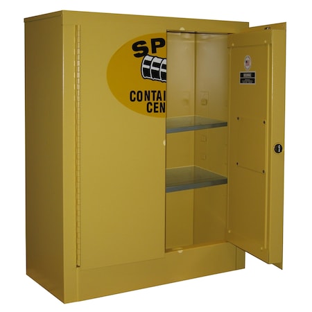Securall Spill Containment Cabinet, 8 Cubic Feet, 2 Shelves, 26 in W x 32 in H x 12 in D, Yellow SCC132