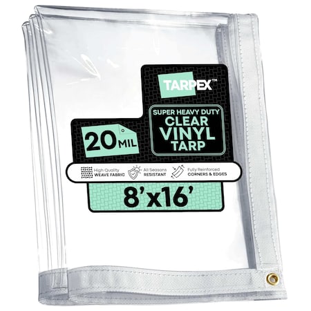 Tarpex Ultra Heavy Duty Tarp, 8 ft x 16 ft, 20 Mil, Clear, PVC CVT20-TA-816