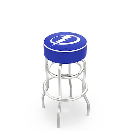 Holland Bar Stool Co 30" Tampa Bay Lightning Cushion Seat, 2-Ring Chrome Swivel Bar Stool L7C130TBLght