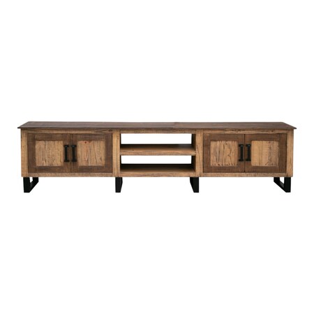 Homeroots 93" Brown Solid Wood Cabinet Enclosed Storage Distressed TV Stand 528767