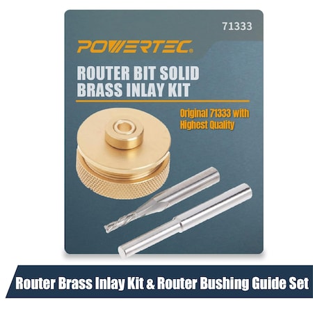 Powertec Router Brass Inlay Kit w/ Router Bushing Guide, Centering Pin & 1/8" x 1/4" Carbide Router Bit 71333