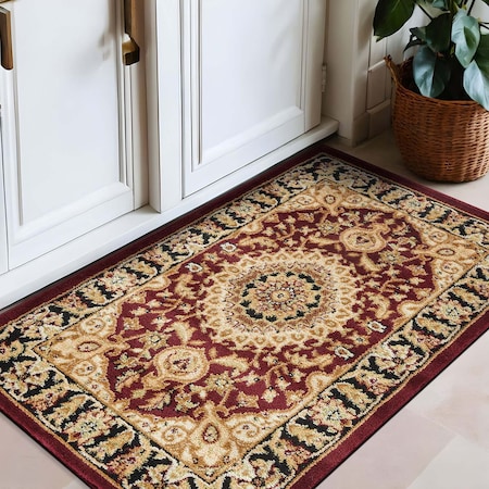 World Rug Gallery Traditional Oriental Medallion Design Area Rug 2 ft 7 in x 4 ft Burgundy 101BURGUNDY27X4