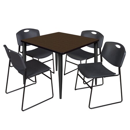 Regency Square Kahlo Breakroom Table W/ 4 Zeng Stack Chairs, 36 in W, 36 in L, Noble Oak TPL3636NWBK44BK