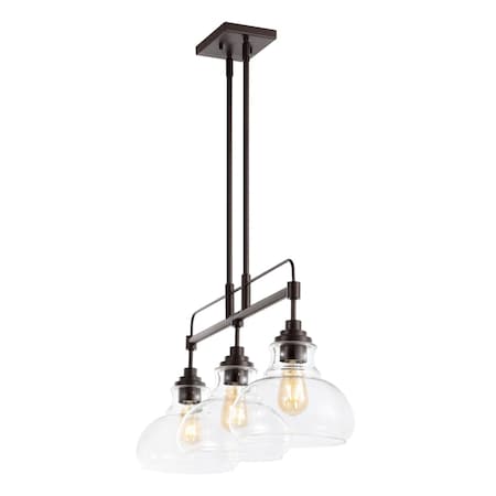 Jonathan Y Marlowe 32.5" 3-Light Farmhouse Industrial Iron/Glass Linear LED Pendant, Oil Rubbed Bronze/Clear JYL7589A