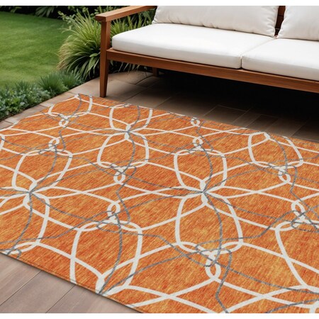 Homeroots 8' X 10' Orange And Ivory Geometric Washable Indoor Outdoor Area Rug 613028