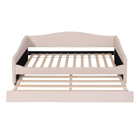 Homeroots Beige Tufted Boucle Twin Day Bed With LED Lighting And Trundle And USB 590302