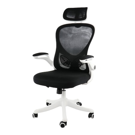 Elama High Back Adjustable Mesh and Fabric Office Chair in White and Black with Adjustable Head Rest ELM-F-931W