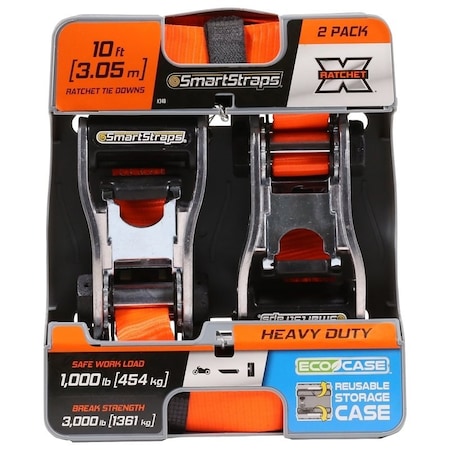 Smartstrap TieDown, 114 in W, 10 ft L, Polyester, Orange, 1000 lb, SHook End Fitting, Steel End Fitting 340