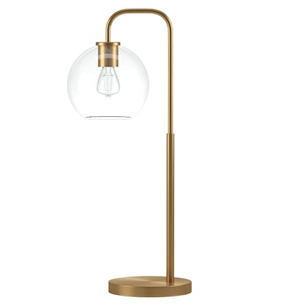 Homeroots 27" Brass Metal Arched Table Lamp With Clear Globe Shade 524398
