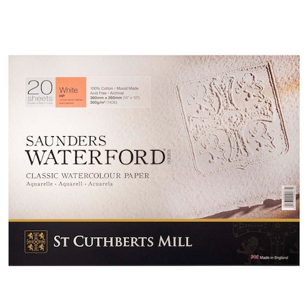 St Cuthberts Saunders Waterford Watercolor Block, Hot Pressed, White, 140lb/300gsm, 20 Sheet, 14x10 inch T45930001011D
