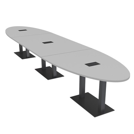 Skutchi Designs Oval Conference Table With Power Unit, 48 in W, 216 in L, Grey HAR-OVL-48X216-DOU.BK-U779-EBLK