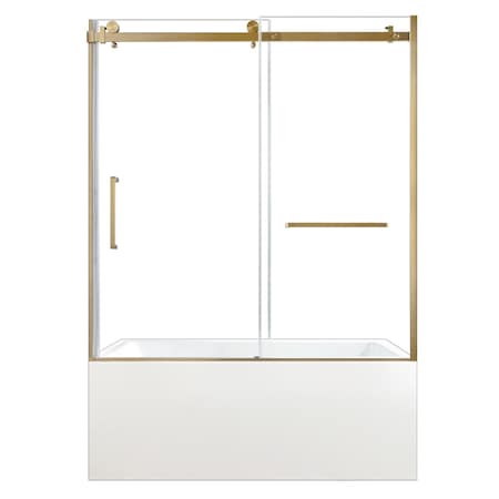 Kingston Brass 60" Acrylic Alcove Right-Hand Drain Tub with Left Sliding Tub Door, White/Brushed Brass KVTAP603222R7