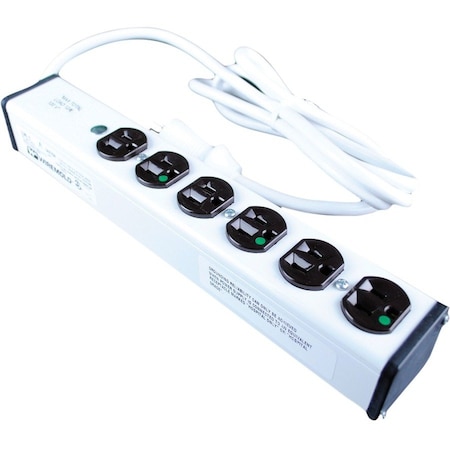 Wiremold Outlet Strip, Switched, Medical Grade, 6 5-15R, 5-15P, 6 ft., White ULM6-6