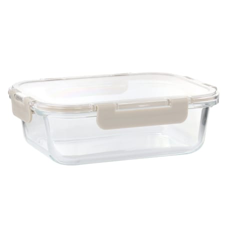 Martha Stewart 35 Ounce Rectangular Glass Container with Snap-On Lid in Taupe 136550.02