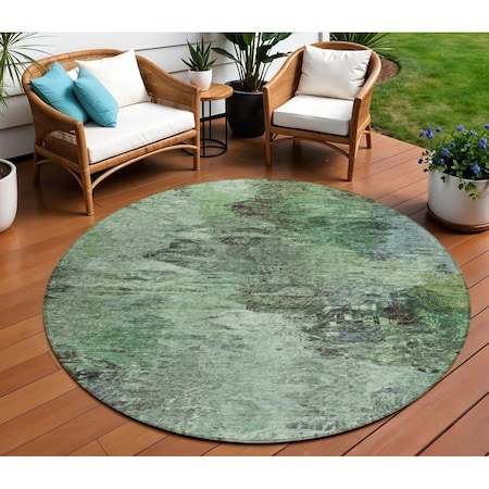 Homeroots 8' Green And Brown Round Abstract Washable Indoor Outdoor Area Rug 577621