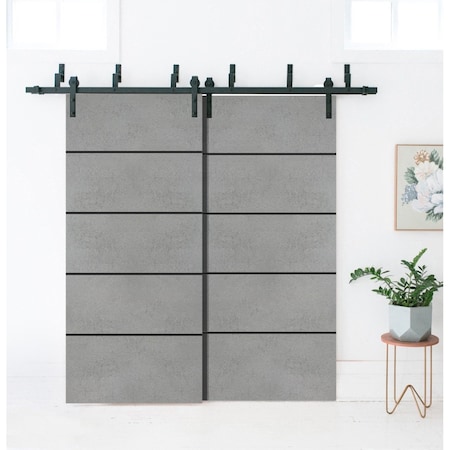 Sartodoors Slab Barn Door Panel, Planum 0015 Concrete and Aluminum Strips, Sturdy Finished Flush Modern Doors,  PLANUM0015S-BTN-3096