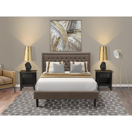 East West Furniture 3 Piece Kendall Queen Size Bedroom Set - Black KD18Q-2GA06
