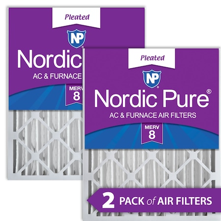 Nordic Pure 16x20x4 Pleated Air Filter, High Capacity, Electrostatically Charged Synthetic Media, MERV 8, 2 PK 16x20x4M8-2