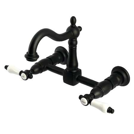 Kingston Brass Two-Handle Wall Mount Bridge Kitchen Faucet, Matte Black KS1260BPL