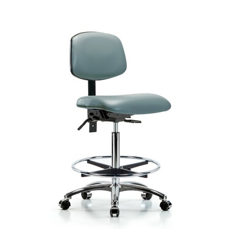 Blue Ridge Ergonomics Vinyl Chair Chrome, High Bench, Tilt, Foot Ring, Casters, Storm BR-VHBCH-CR-T1-A0-CF-CC-8822