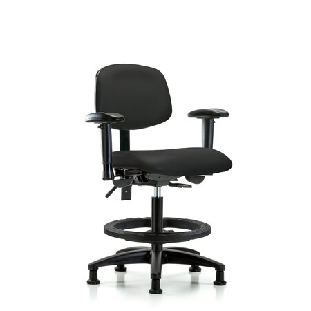 Blue Ridge Ergonomics Chair, Vinyl, Med Bench, AA BF Glides, Blk, 6-Way Adjustable, 22" to 29" Height, Black BR-VMBCH-RG-T0-A1-BF-RG-8540
