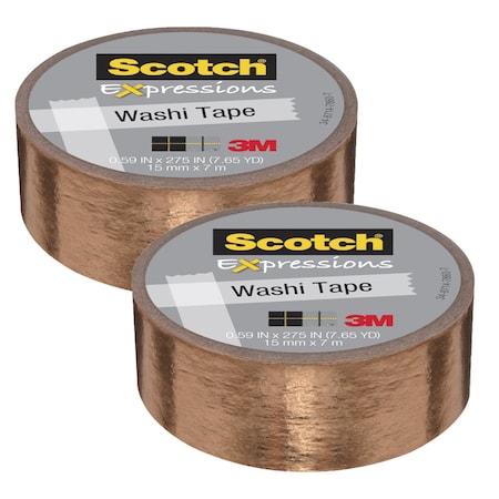 Scotch Expressions Washi Tape, .59" x 275", Copper Foil, 2PK C614-CPR