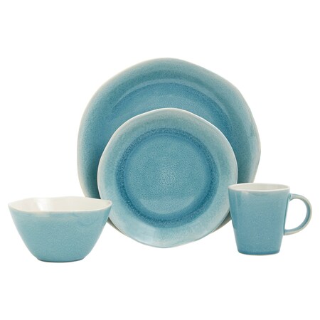 Homeroots Aqua Sixteen Piece Abstract Ceramic Service For Four Dinnerware Set 534535